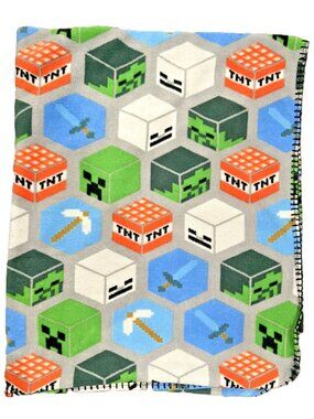 MOJANG MINECRAFT Blocks Plush Throw Blanket Gray 40"x50"
